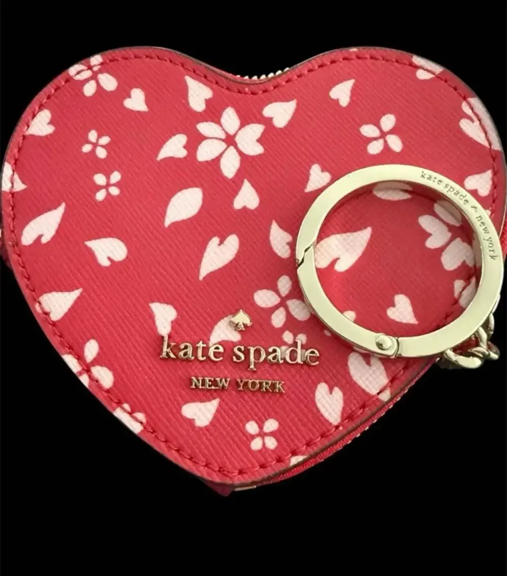 Kate Spade Staci Heart Printed Coin wallet, Key Fob, Bag Charm rare euc
